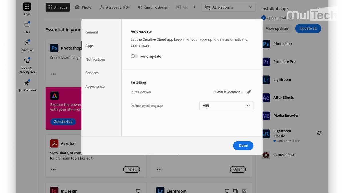 Điều chỉnh tiếng Việt trong Adobe Creative Cloud