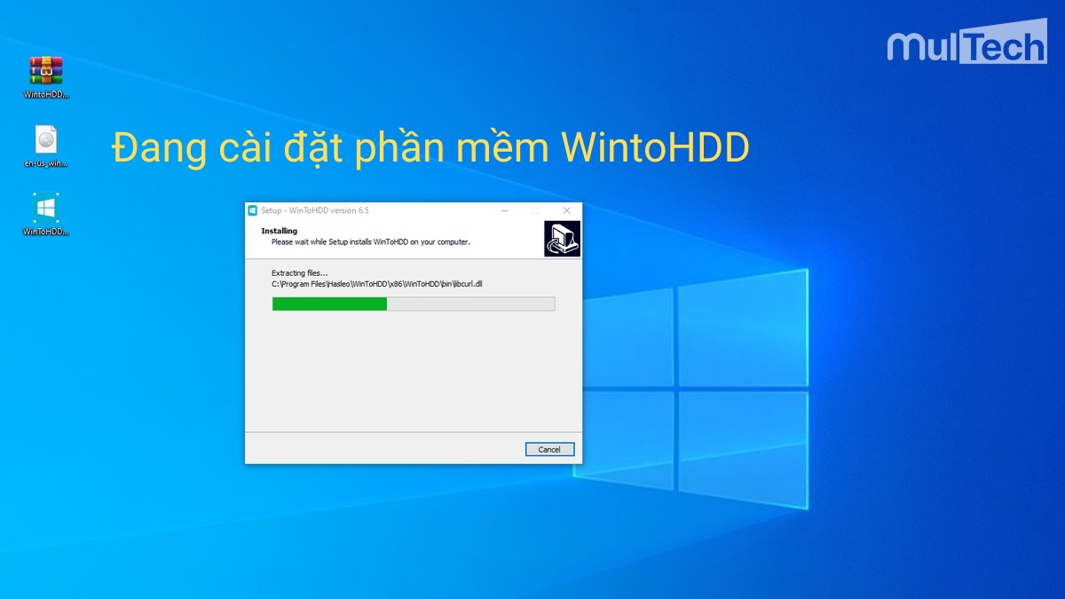 Chờ đợi phần mềm WintoHDD cài đặt xong