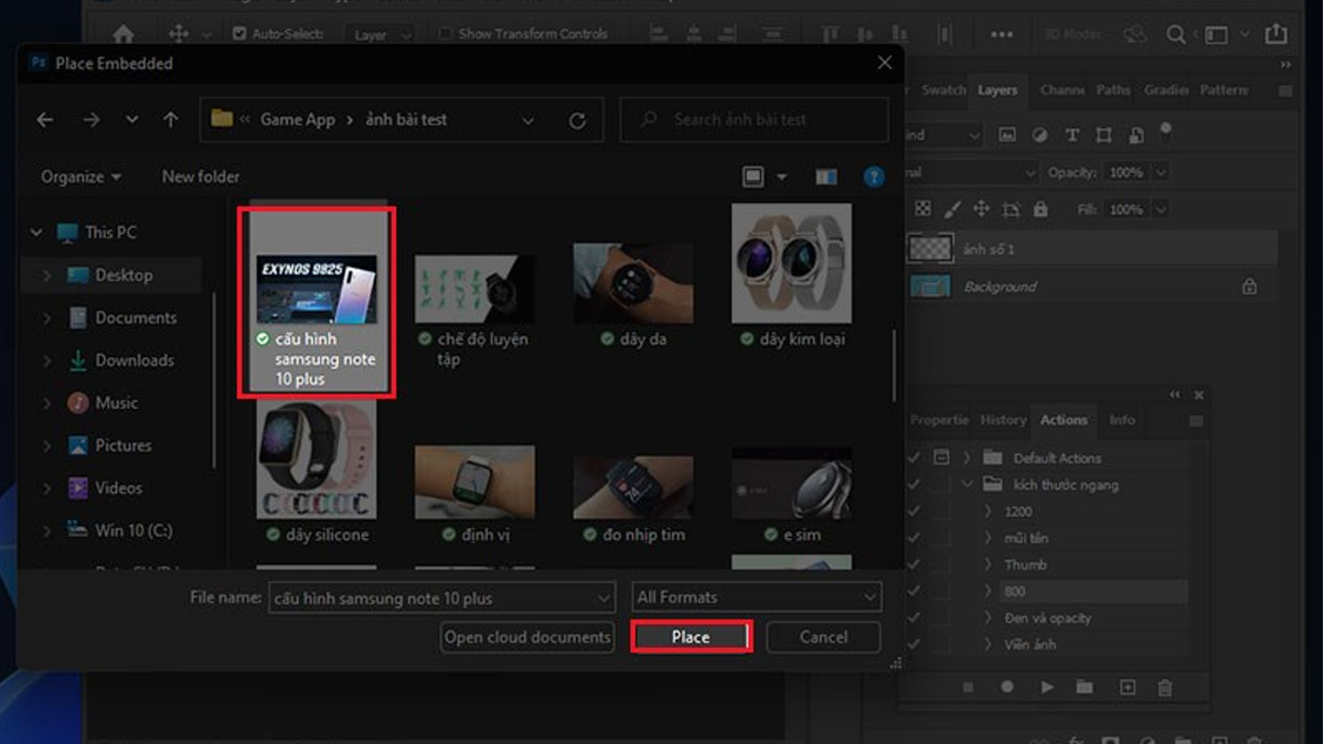 Chọn ảnh cần chèn vào Layer