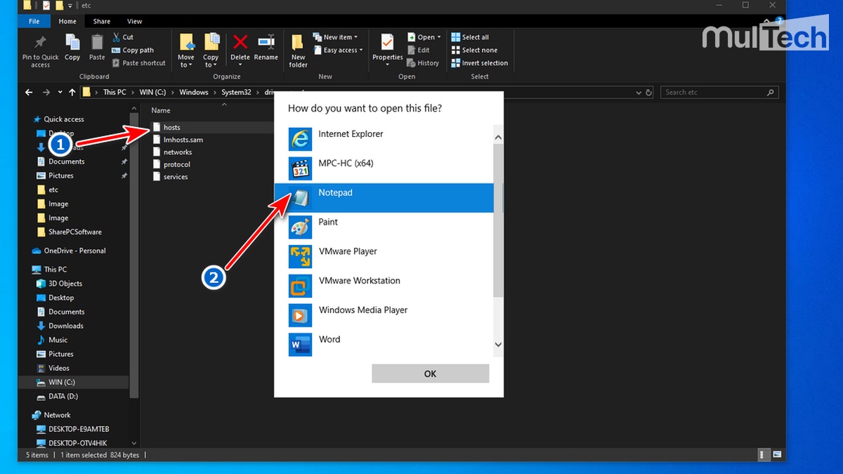 Mở file hosts dưới dạng Notepad