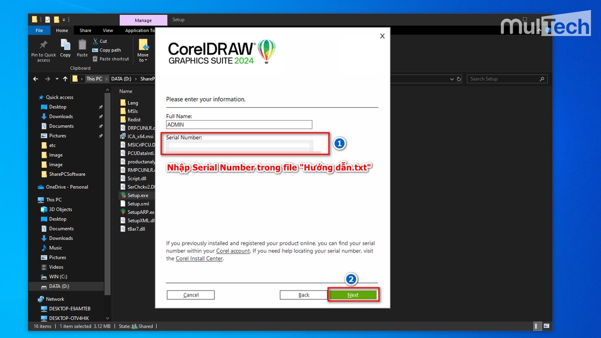 Nhập Serial Number để cài đặt Corel DRAW Graphics Suite