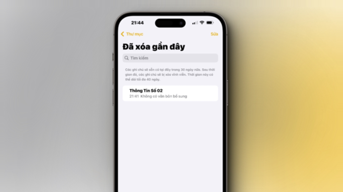 Chọn thư mục "Đã xóa gần đây"