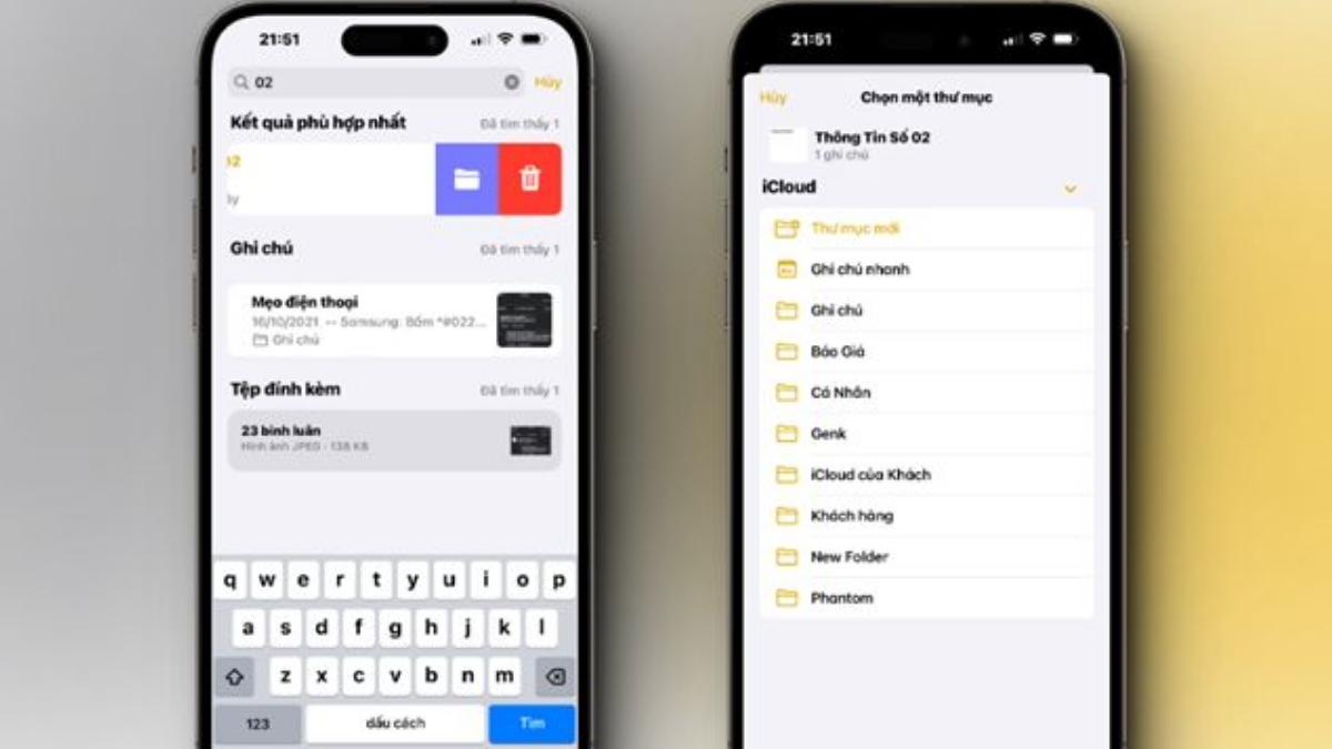 Vuốt sang trái, chọn thư mục màu tím rồi lưu ghi chú
