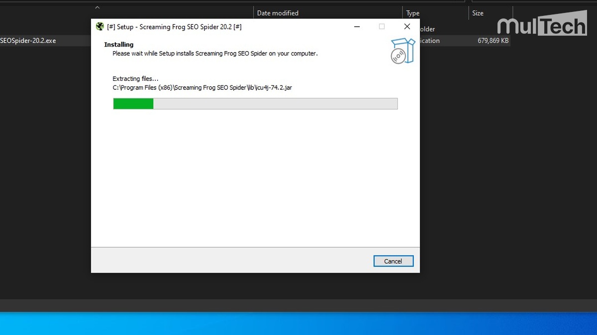 Đang cài đặt chương trình Screaming Frog 20.2 trên máy tính