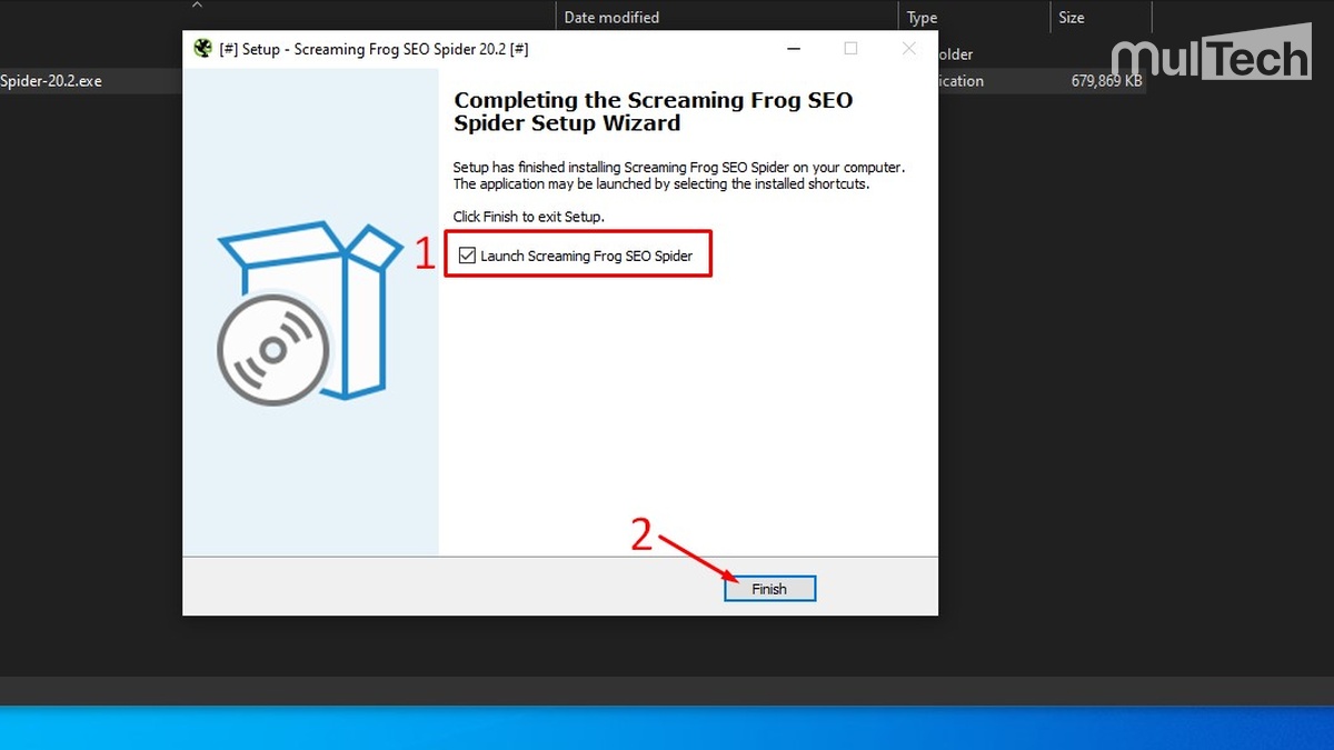 Chọn Launch Screaming Frog SEO Spider và bấm Finish