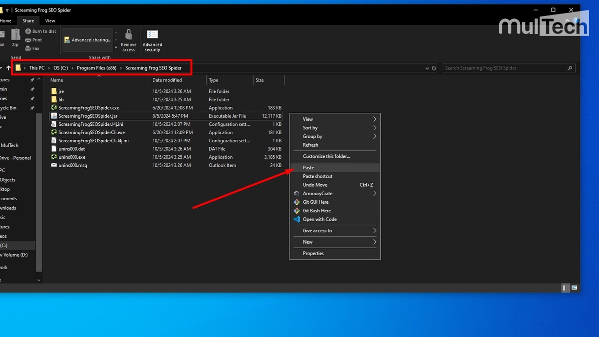 Dán file ScreamingFrogSEOSpider.jar vào thư mực thư mục "C:Program Files (x86)Screaming Frog SEO Spider"