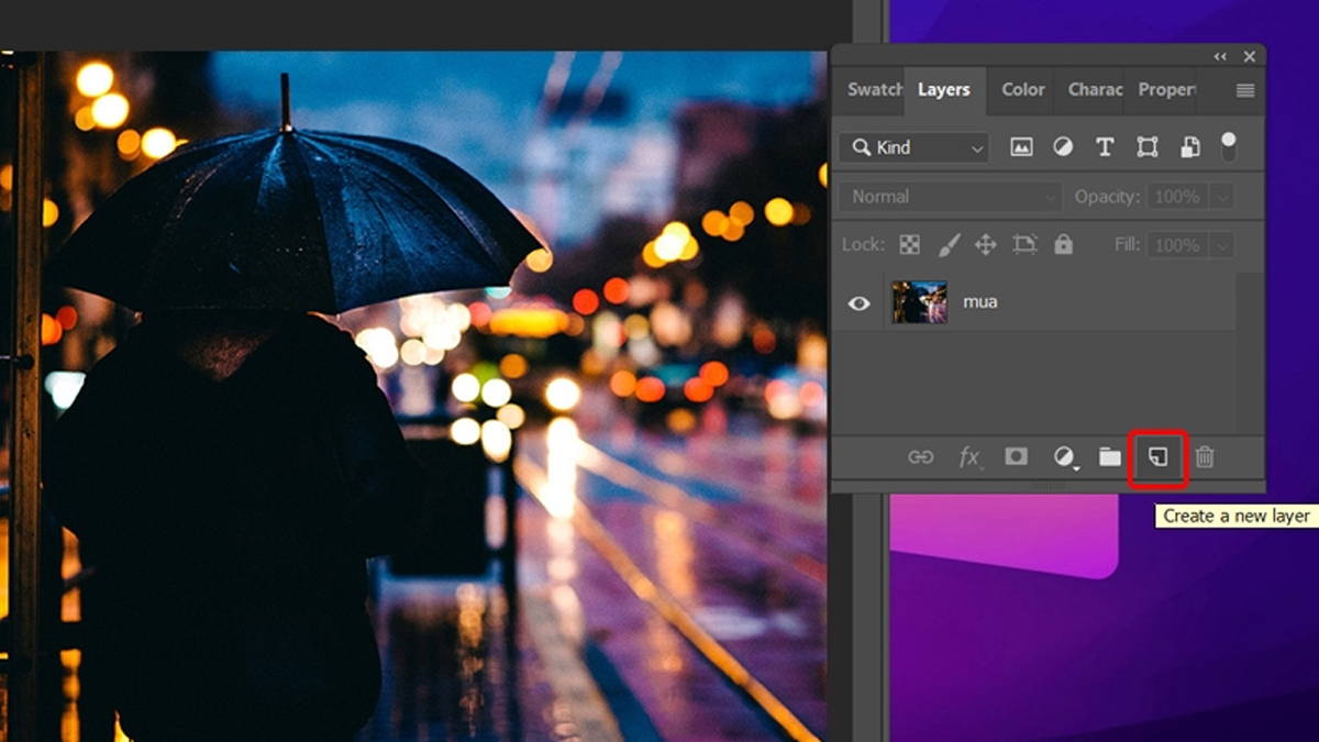 Mở Hình ảnh mà bạn muốn chỉnh sửa → Click chuột vào Create a new layer