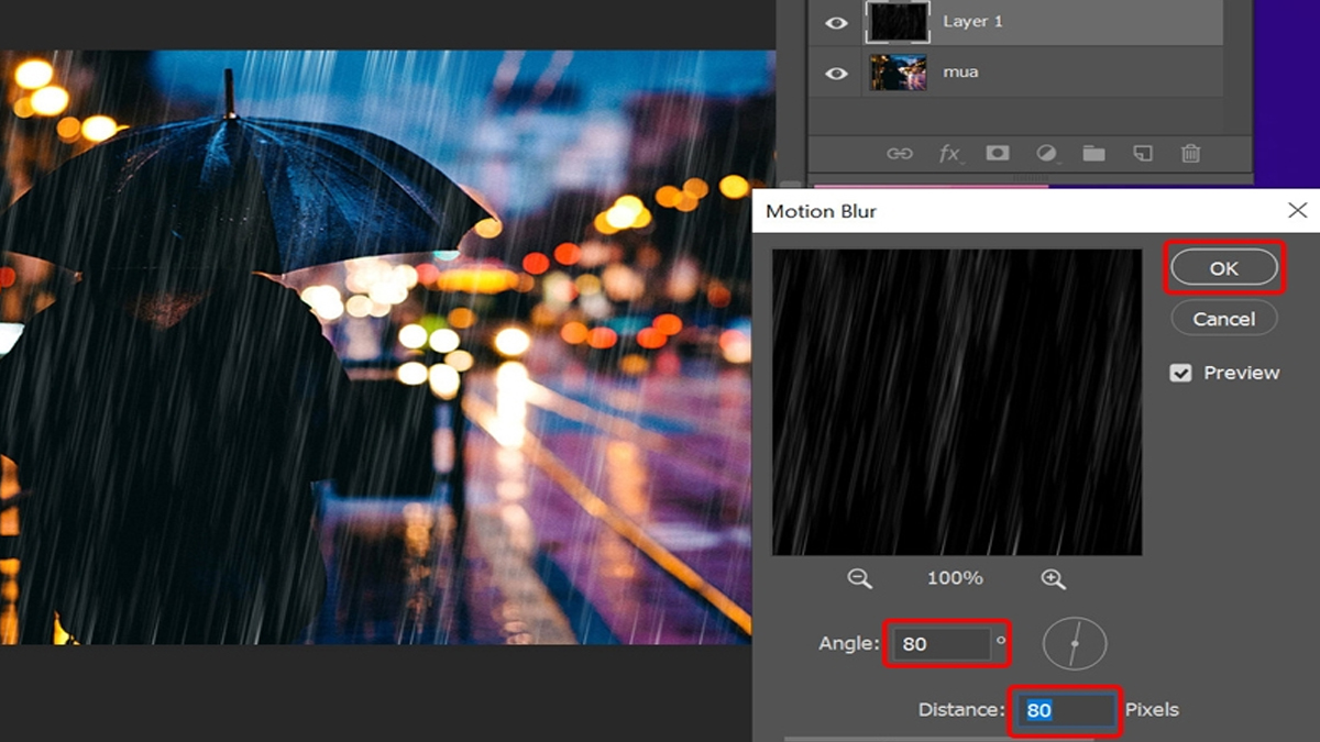 Điều chỉnh các thông số Angle và Distance