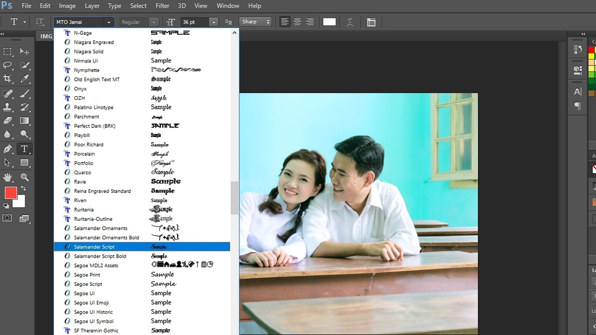Mở Photoshop và sử dụng ngay các font chữ vừa cài đặt nhé